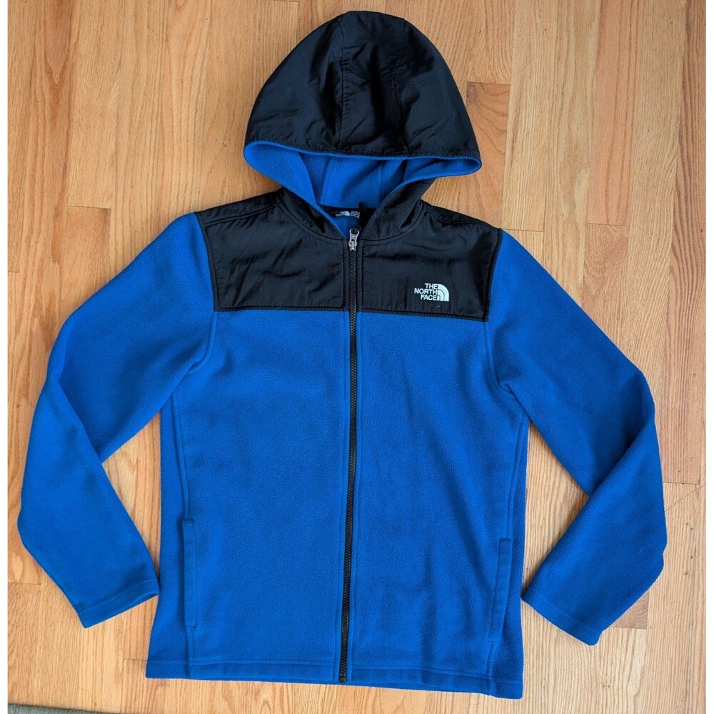 The North Face Youth Full Zip Fleece Jacket Youth XL 18-16 Blue Hooded Pockets